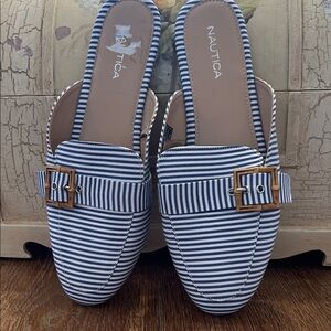 Nautica Women's Navy Striped Mules with Buckle